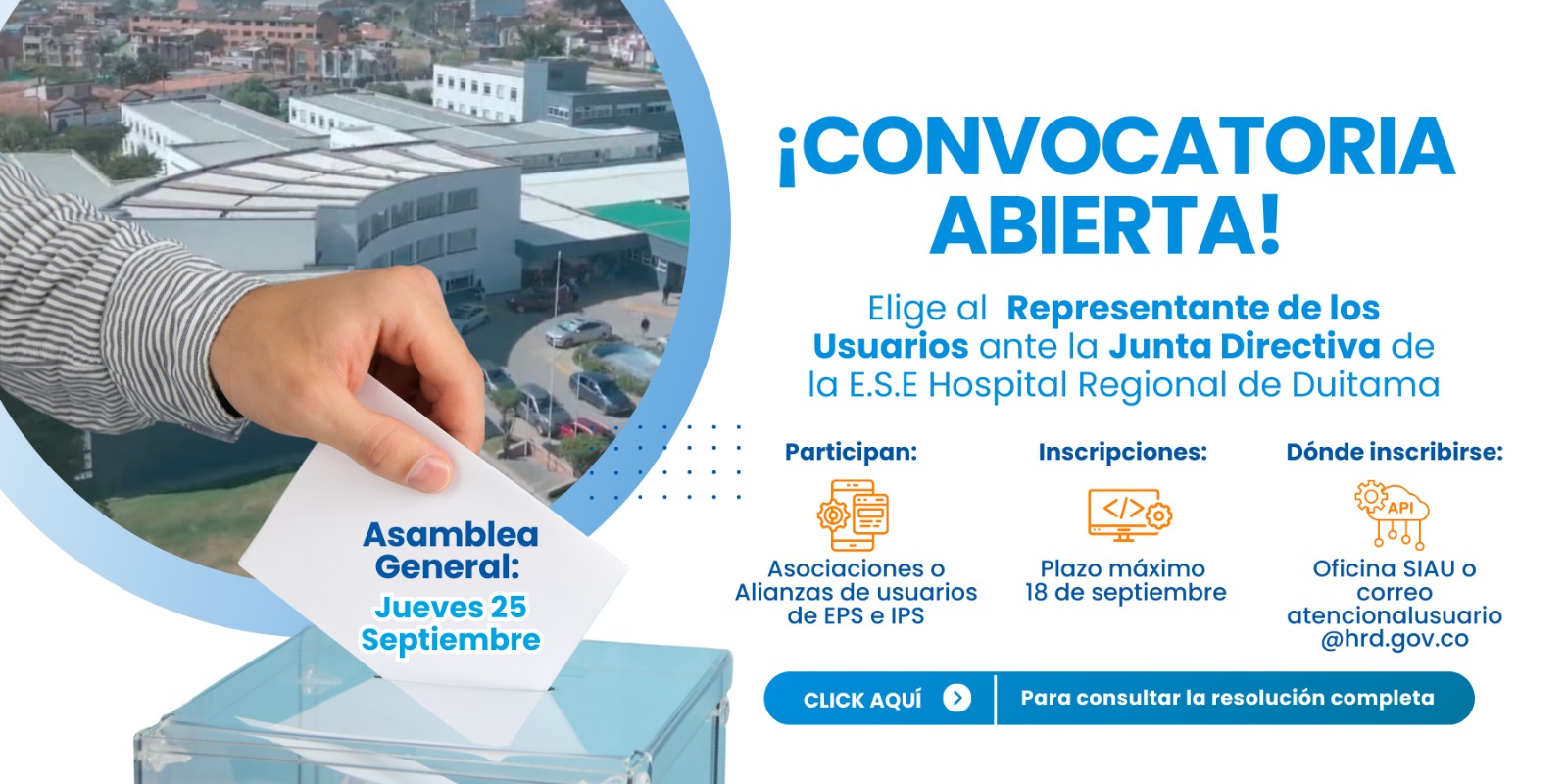 Convocatoria elección Representante de usuarios ante junta directiva